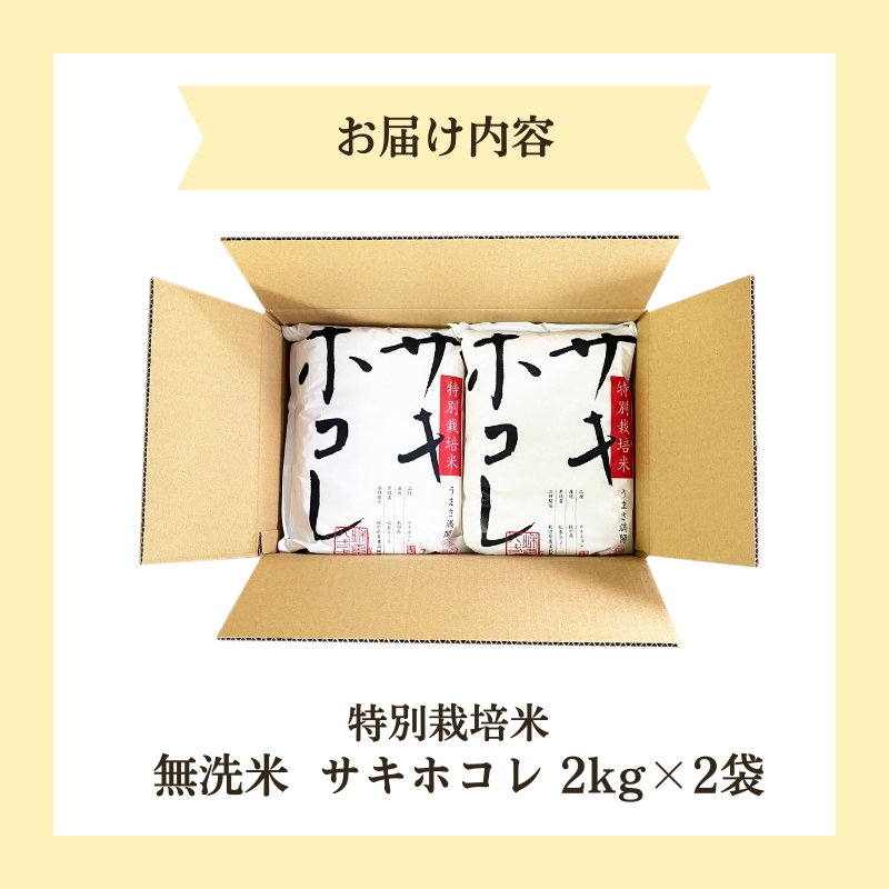 秋田県にかほ市のふるさと納税 【無洗米】特別栽培米サキホコレ4kg（2kg×2） 令和6年産 秋田県 にかほ市 お米 米 こめ