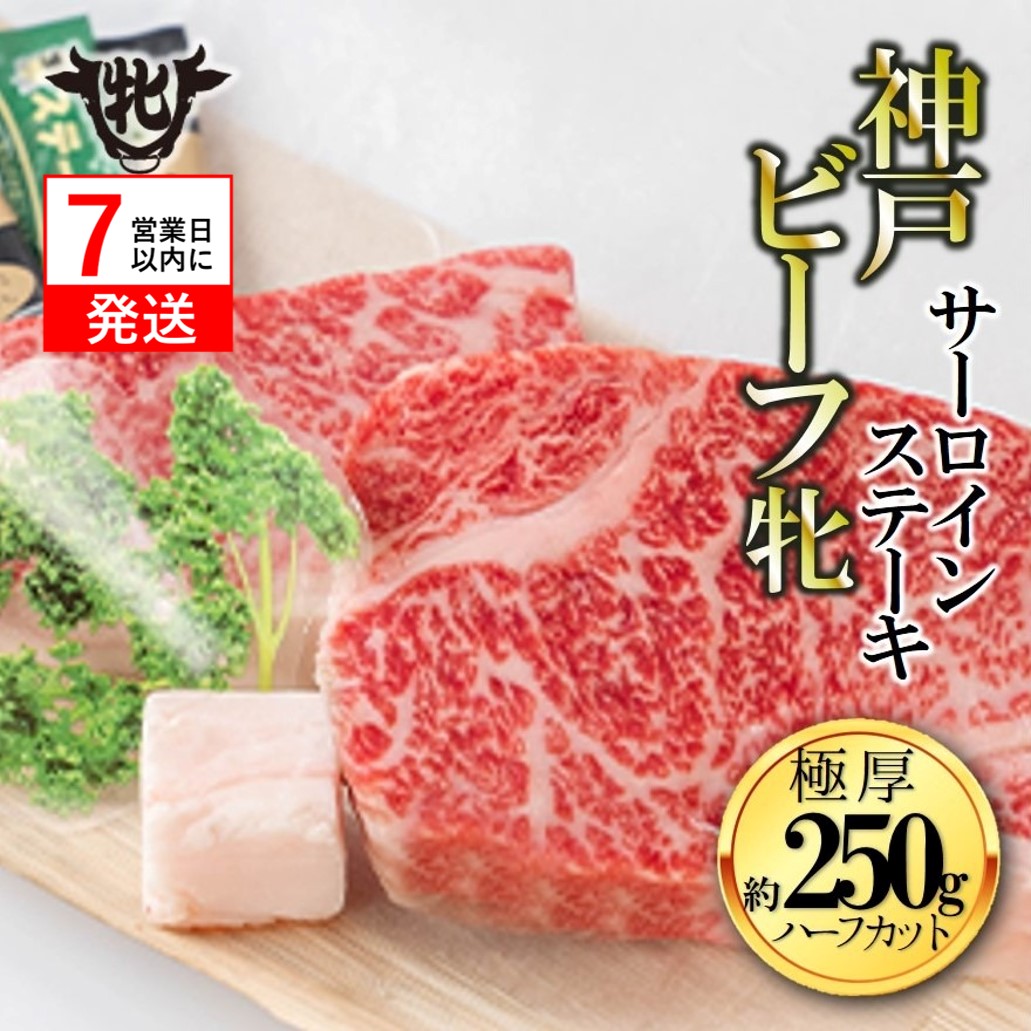 【兵庫県西脇市】期間限定品【神戸牛 牝】【7営業日以内発送】冷凍 極厚サーロインステーキ ハーフカット:2枚 約250g 川岸畜産 (20-31)