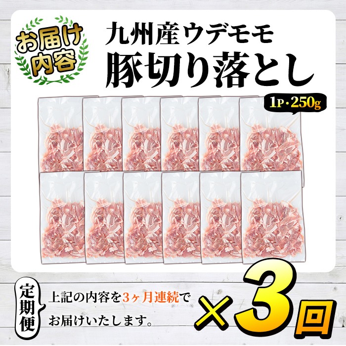 鹿児島県阿久根市のふるさと納税 ＜定期便・全3回＞豚肉ウデモモ切り落とし(計9kg・1パック250g) 小分け 国産 豚肉 豚小間 真空パック 家庭用 豚こま 定期便 スライス 冷凍配送 個包装 切り落し 切落し すき焼き しゃぶしゃぶ セット 詰め合わせ 数量限定【三九】a-47-2-z
