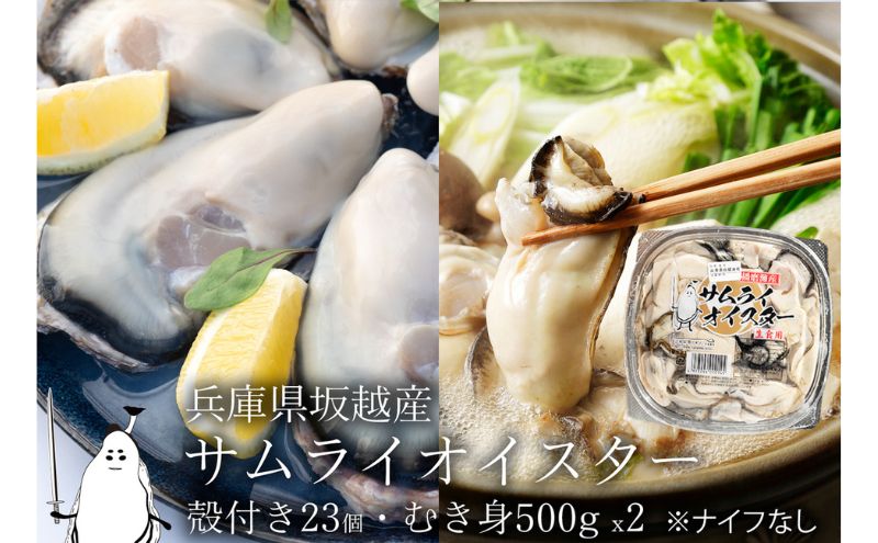 牡蠣 生食 坂越かき むき身 500g×2、 殻付き 23個【ナイフなし】サムライオイスター かき 生牡蠣 兵庫県 赤穂市