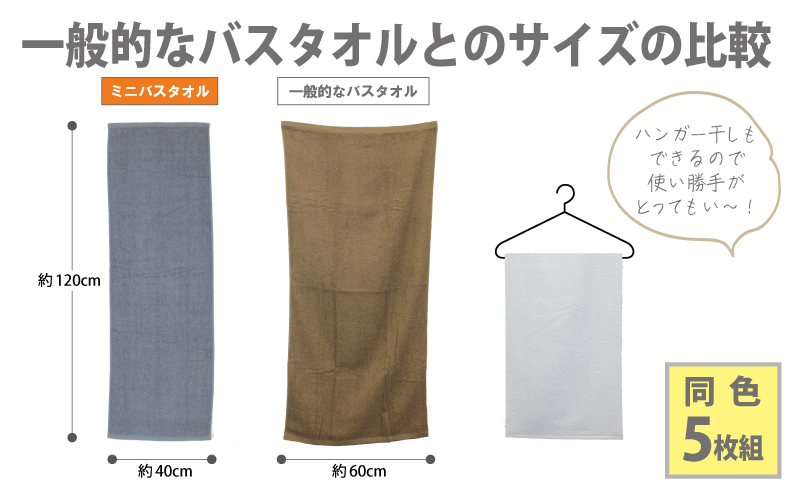 大阪府泉佐野市のふるさと納税 ミニバスタオル 5枚（グリーン）40cm×120cm 500匁 国内製造 泉州タオル フェイスタオル 以上 バスタオル 未満 G1140