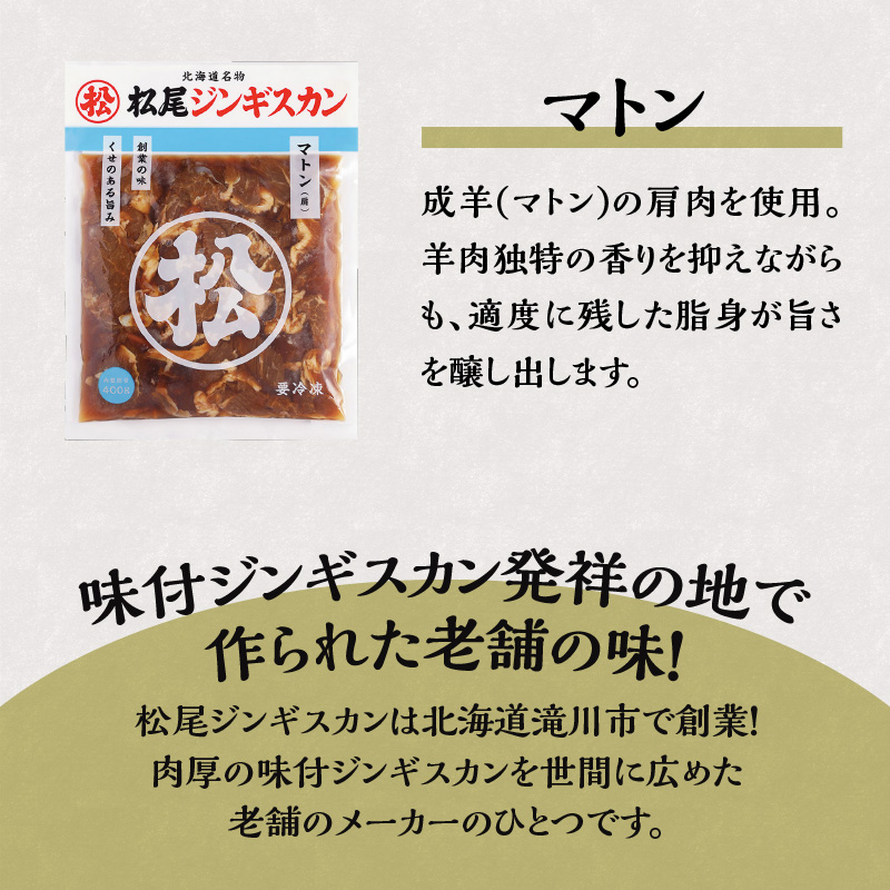 北海道滝川市のふるさと納税 味付けマトンセット 計1.2kg 味付マトンロース 味付上マトン 味付マトン 各400g×1 羊 ラム ジンギスカン ロース 肩肉 もも肉 セット 詰合せ