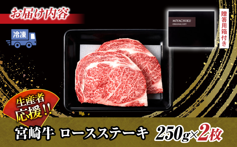 宮崎県日南市のふるさと納税 【最短2週間以内で発送】生産者応援 宮崎牛 ロースステーキ 2枚(計500g) 霜降り サーロイン リブロース 牛肉 黒毛和牛 ミヤチク 国産 焼肉 BBQ おかず 人気 おすすめ ギフト 贈り物 冷凍 宮崎県 日南市 送料無料_C119-24-2W