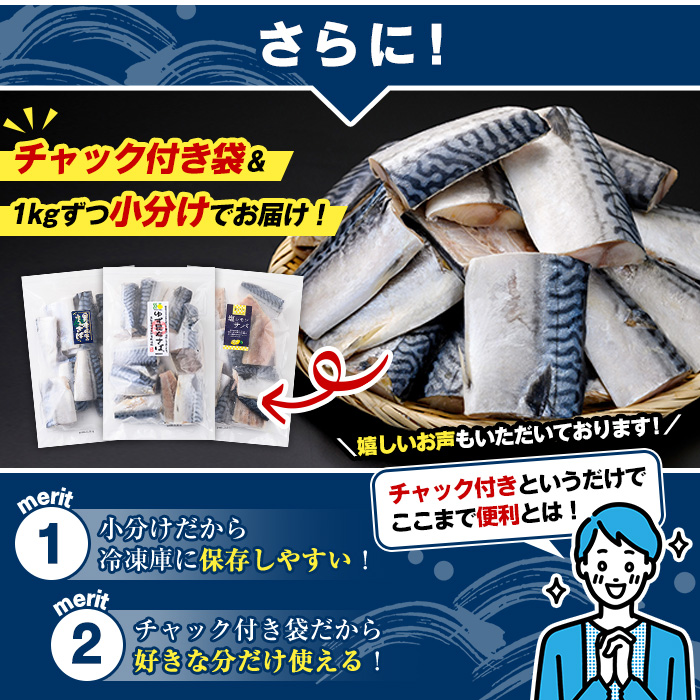 鹿児島県阿久根市のふるさと納税 ＜訳あり・傷あり＞ご家庭用さば切身パック(30枚以上・合計3kg)サバ 鯖 魚類 おかず グリル 焼き魚 切り身 柚子昆布 瀬戸内塩レモン ジップロック付き袋【グローバルフーズ】a-12-232-s