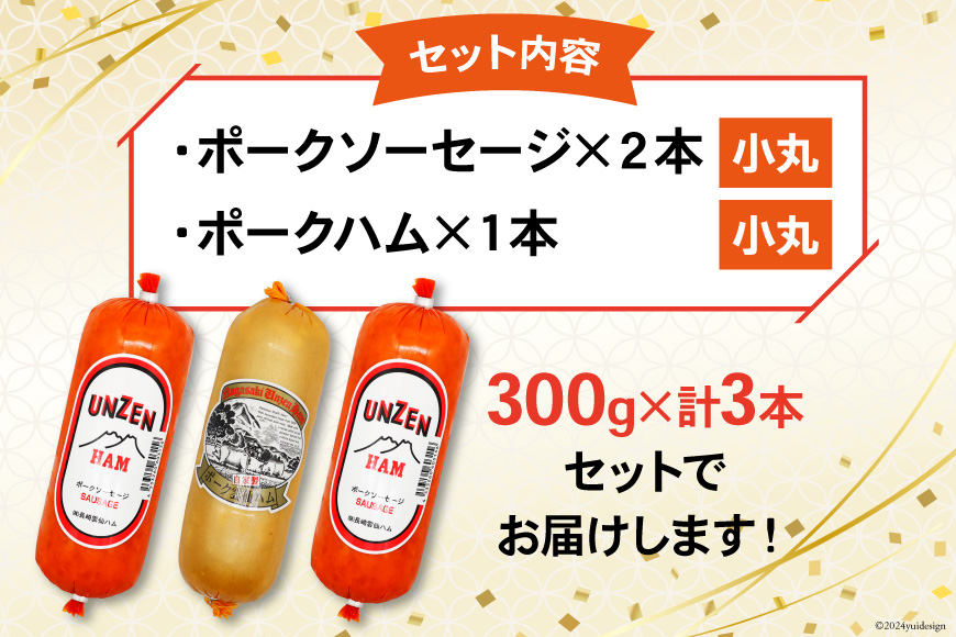 長崎県島原市のふるさと納税 ED192 雲仙ハム ソーセージ小×2本＋ハム×1本 各300g【絶品 人気 ウインナー ソーセージ おつまみ ギフト 肉 お弁当 おかず 小分け 便利 国産 豚肉 お歳暮 お中元 長崎県 島原市】