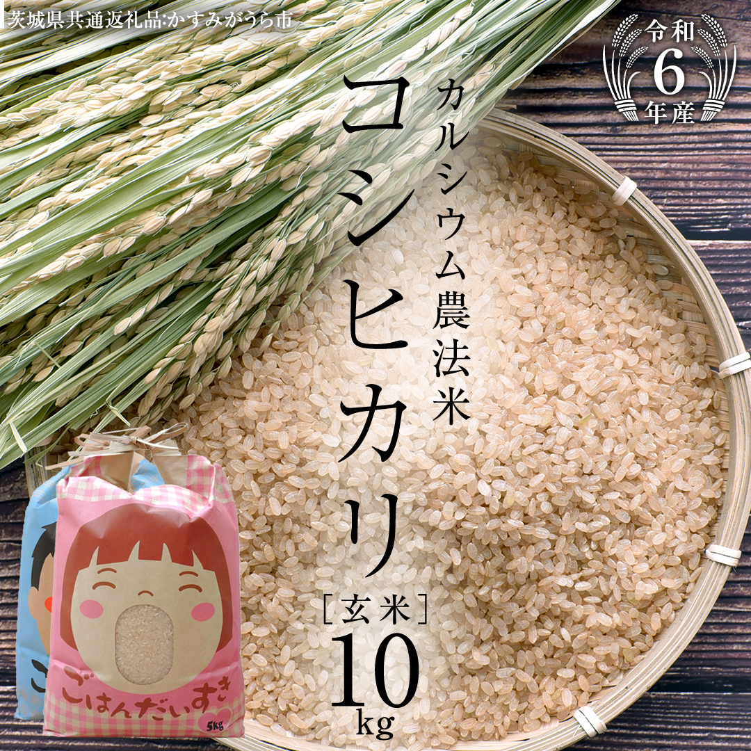 [ 令和6年産 ]カルシウム農法米 コシヒカリ 玄米 10kg ( 5kg × 2袋 ) (茨城県共通返礼品 かすみがうら市) 米 ごはん 粘り ツヤ コメ お米 玄米 [EX008sa]