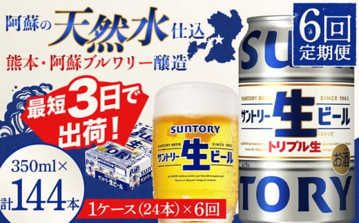 FKK19-903_ 【6回定期便】 サントリー 生ビール トリプル生 350ml ×1ケース (24缶)  熊本県 嘉島町 ビール サン生