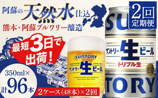 FKK19-908_ 【2回定期便】サントリー 生ビール トリプル生  350ml×2ケース(48缶) 熊本県 嘉島町 ビール サン生