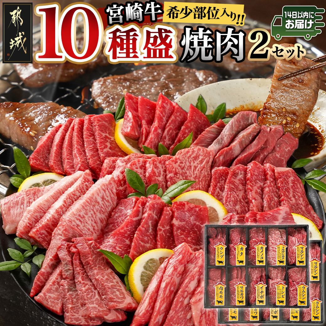 宮崎牛食べ比べ10種盛り焼肉セット(各600g×2P)≪みやこんじょ快速便≫_34-3103-R