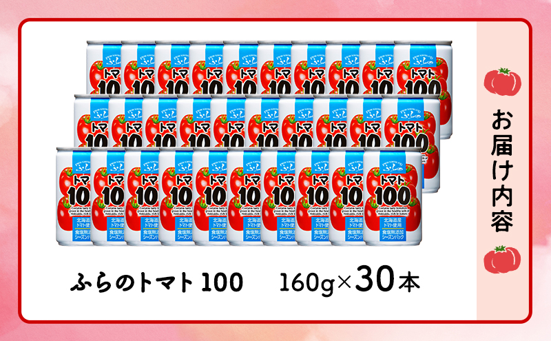 北海道富良野市のふるさと納税 ふらの トマト100 160g×30本入  (ジュース 野菜ジュース 飲み物 缶 北海道 送料無料 道産 富良野市 ふらの)