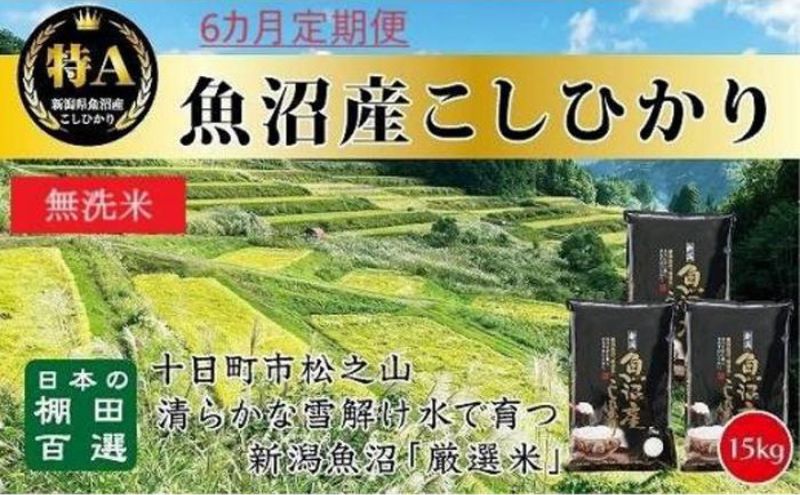 【令和6年産新米予約】 無洗米 6カ月 定期便 日本棚田百選のお米 天空の里 魚沼産 こしひかり 15kg(5kg×3)×6回 米 お米 コメ