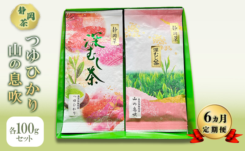 【静岡県袋井市】【 6ヵ月 定期便 】 つゆひかり 山の息吹 各100gセット 【 静岡茶 】  茶 お茶 緑茶 日本茶 茶葉 国産 静岡県産 健康生活 エコファーマー 袋井市 静岡県
