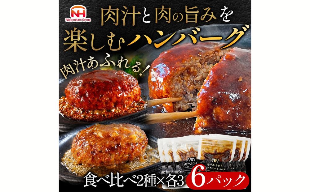 【茨城県常総市】肉汁あふれるハンバーグ2種6個セット(デミグラス&和風) 日ハム 冷凍 個食 使い切り