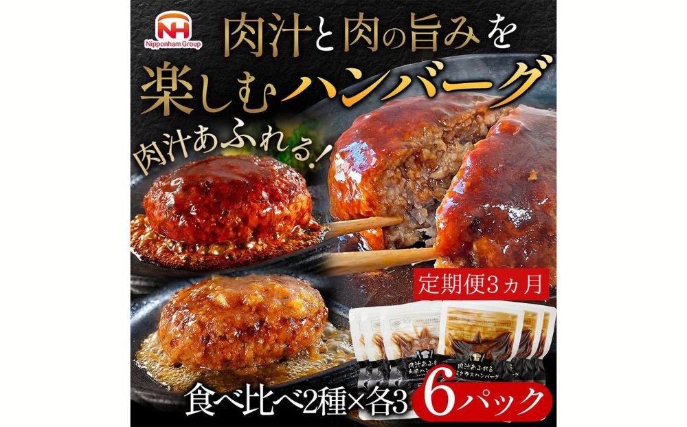 【茨城県常総市】【定期便】肉汁あふれるハンバーグ2種6個セット(デミグラス&和風) 3ヶ月定期便