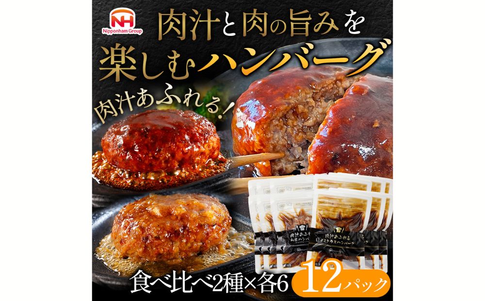 【茨城県常総市】肉汁あふれるハンバーグ2種12個セット(デミグラス&和風) 日ハム 冷凍 個食 使い切り