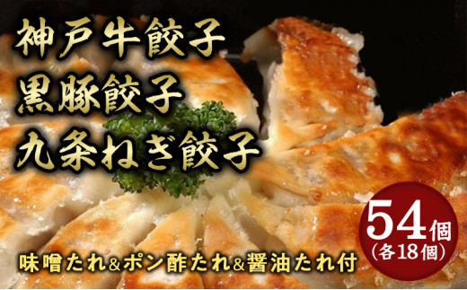 [兵庫県芦屋市][ふるさと納税]神戸牛餃子・黒豚餃子・九条ねぎ餃子 各1折セット[冷凍 ぎょうざ ギョ−ザ 中華 点心 惣菜 ギフト お中元 お歳暮]