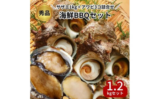 秀品サザエ1kg+蝦夷アワビ3コの贅沢海鮮バーベキューセット詰め合わせ(活きたままCAS冷凍)