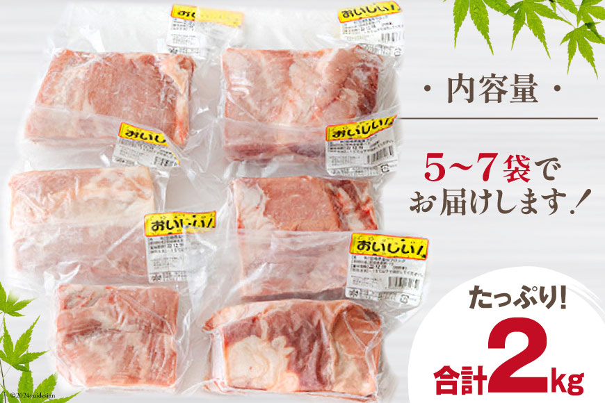 宮崎県美郷町のふるさと納税 選べる 発送月 訳あり 豚肉 豚バラ ブロック 2kg 5～7p [甲斐精肉店 宮崎県 美郷町 31as0053] 小分け 不揃い 冷凍 真空パック 宮崎 バラ