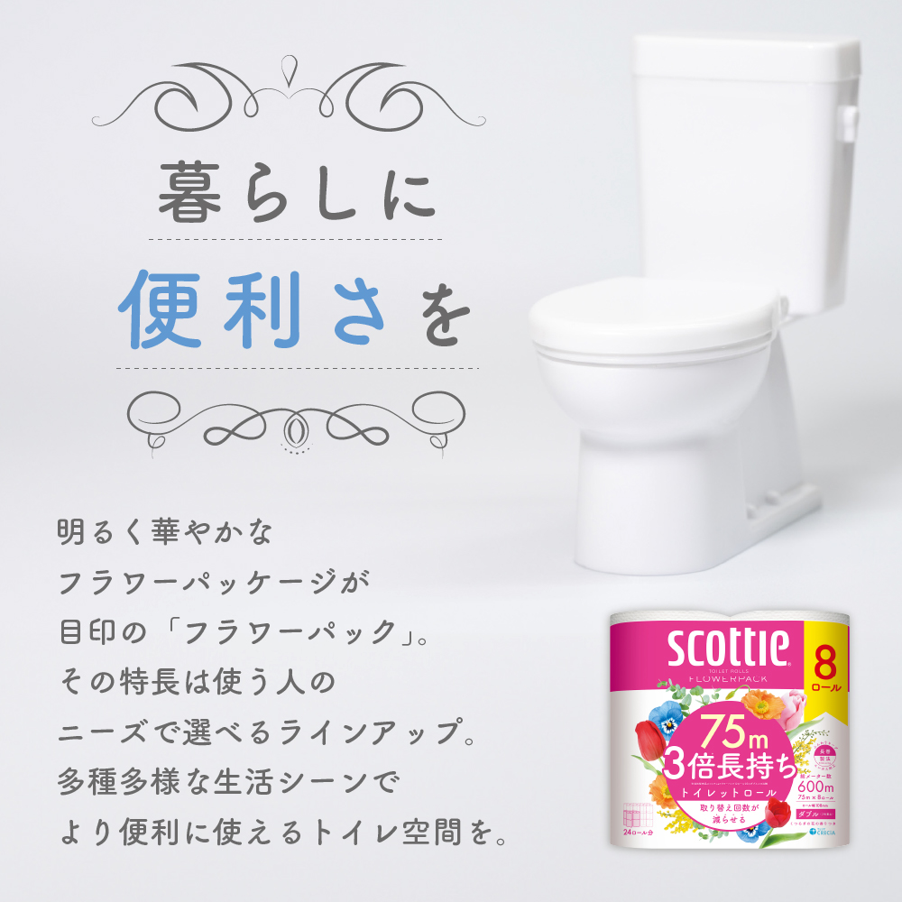 宮城県岩沼市のふるさと納税 トイレットペーパー ダブル 3倍 長持ち 8ロール入×6パック スコッティ フラワーパック 香り付き トイレット ペーパー トイペ セット 節約 日用品 日用雑貨 消耗品 備蓄 備蓄品 備蓄用 防災 防災グッズ 3倍巻き 倍巻 トイレ 宮城 宮城県