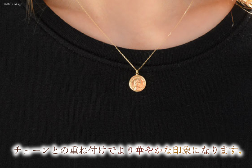 山梨県中央市のふるさと納税 ネックレス K18 イエローゴールド プレス コインモチーフネックレス S [百花 山梨県 中央市 21470986] アクセサリー ジュエリー 宝石 アクセ コイン ゴールド 18金