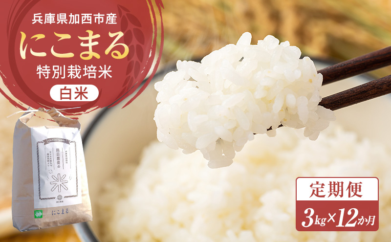 令和6年産 白米 3kg 定期便　12か月連続お届け 特別栽培米 にこまる 山田錦 米 お米 こめ コメ 特栽米 ひょうご安心ブランド ご飯 ごはん ゴハン 兵庫県 加西市