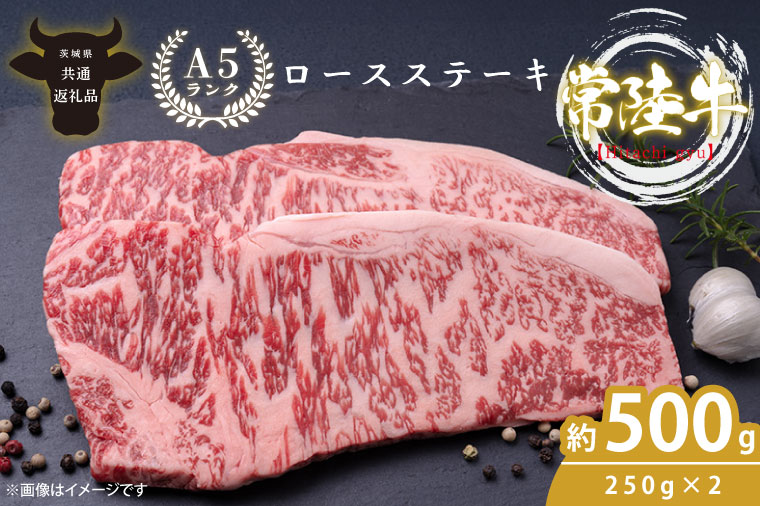 最高級A4.A5ランク 常陸牛ロースステーキ500ｇ（250ｇ×2）【人気肉 お肉 牛肉 和牛 黒毛和牛 国産黒毛和牛 ロース肉 ステーキ 国産牛 焼肉 焼き肉 バーベキュー BBQ A5 ブランド牛】(CR001)