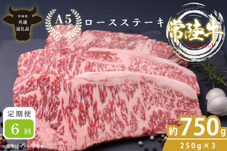 【6回定期便】最高級A4.A5ランク 常陸牛ロースステーキ750ｇ（250g×3）×6回【人気肉 お肉 牛肉 和牛 黒毛和牛 国産黒毛和牛 ロース肉 ステーキ 国産牛 焼肉 焼き肉 バーベキュー BBQ A5 ブランド牛】(CR011)