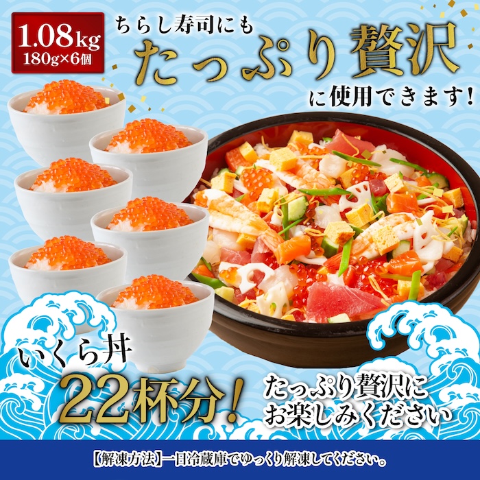 【2024年新物！北海道産】天然秋鮭 いくら醤油漬け1.08kg(180g×6)【0213202】|有限会社 マリナシーフーズ