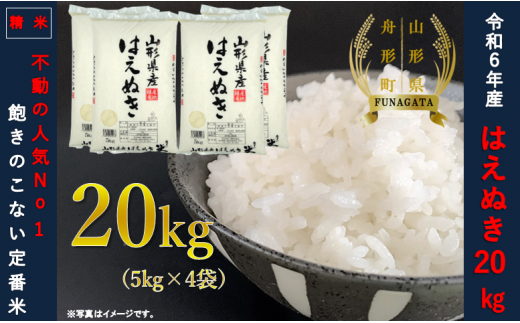 山形県舟形町のふるさと納税 【令和6年産米】はえぬき20kg（5kg×4袋）　選べる 精米or無洗米