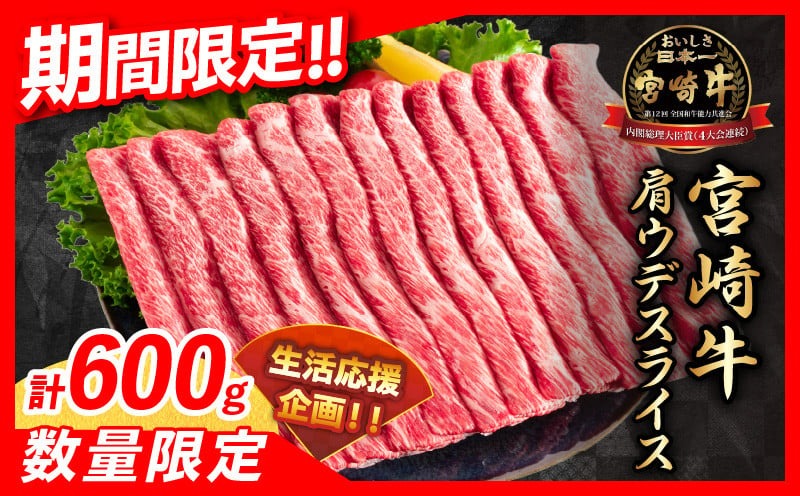 ≪お歳暮・冬ギフト2024≫数量限定 期間限定 宮崎牛 肩ウデ スライス 計600g 肉 牛肉 国産 すき焼き 人気 黒毛和牛 赤身 しゃぶしゃぶ A4 A5 等級 ギフト 贈答 小分け 食品 ミヤチク 宮崎県 送料無料_BB131-233-ZO2