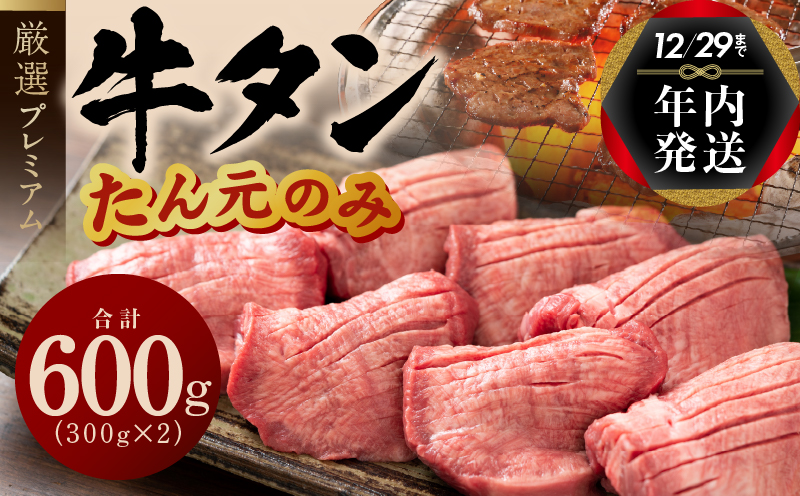 [年内発送]牛たん たん元のみ 600g(300g×2)厳選 牛肉 焼くだけ 暴れ盛りプレミアム within2024 G1432y