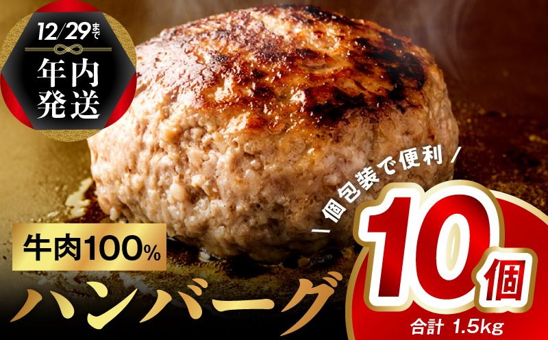 [年内発送]牛肉100% ハンバーグ 10個(8個+2個)合計 1.5kg 無添加 個包装 within2024 G973y