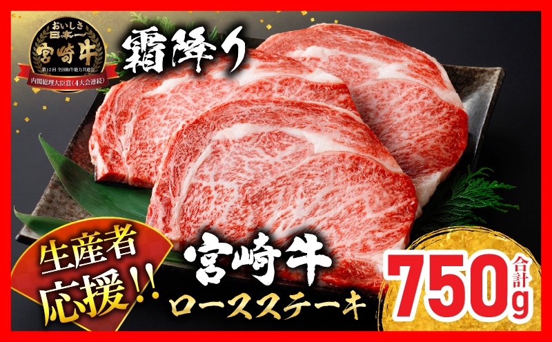 ≪お歳暮・冬ギフト2024≫生産者応援 宮崎牛 ロースステーキ 3枚(計750g) 霜降り サーロイン リブロース 牛肉 黒毛和牛 国産 焼肉 BBQ おかず 人気 ギフト 贈り物 ミヤチク 宮崎県 日南市 送料無料_DB26-243