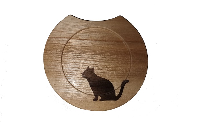 富山県射水市のふるさと納税 富山木象嵌　天然木手作りコースター　猫（3枚セット）