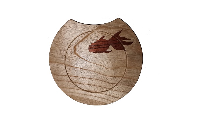 富山県射水市のふるさと納税 富山木象嵌　天然木手作りコースター　金魚　(3枚セット)