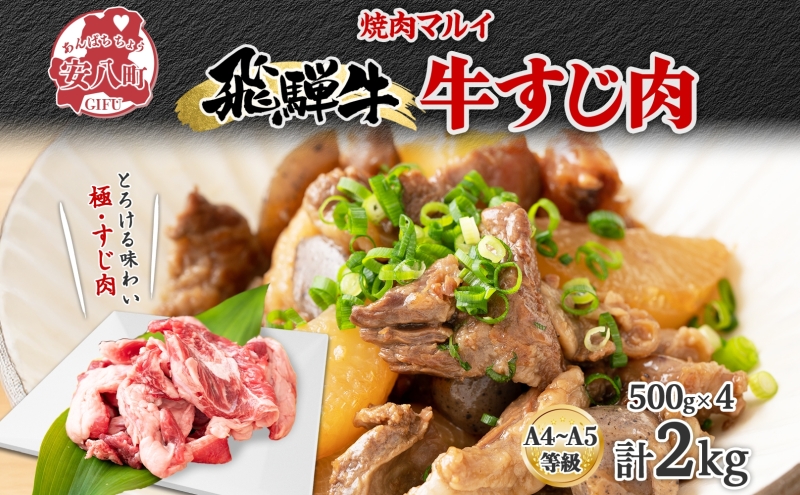 岐阜県安八町のふるさと納税 飛騨牛スジ肉 約2kg お肉 牛肉 和牛 牛 国産 国産牛 ブランド牛 ブランド和牛 赤身 煮込み カレー シチュー ビーフシチュー おでん どて煮 柔らか とろとろ とろける 旨味 贅沢 本格 冷凍 小分け 便利 自家用 人気 送料無料 焼肉マルイ 岐阜県 安八町