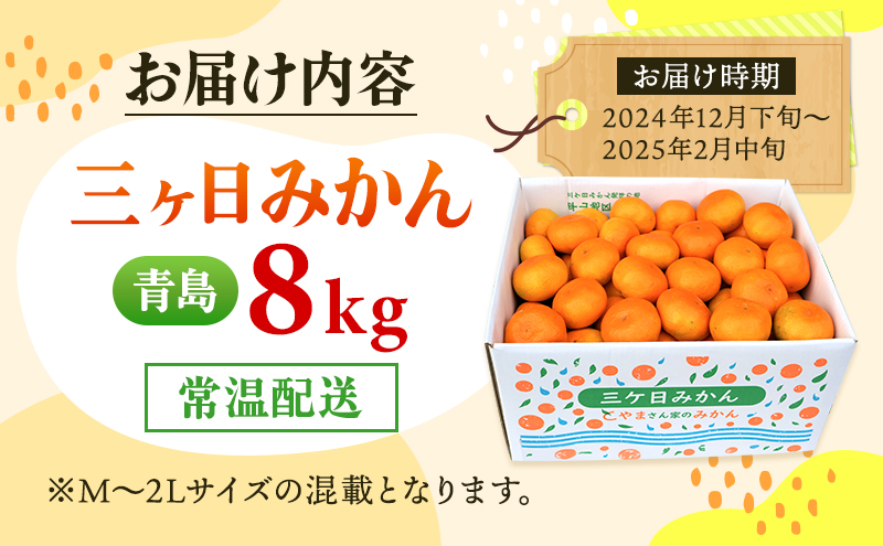 三ヶ日みかん 青島 8kg M～2L 12月下旬より順次発送 みかん ミカン 蜜柑 青島みかん 三ヶ日 果物 くだもの フルーツ 旬の果物  旬のフルーツ 柑橘 柑橘類 糖度 静岡 静岡県 浜松市|株式会社　とやま農園