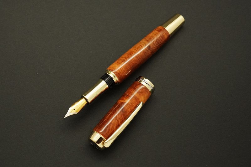天然屋久杉万年筆【ゴールド×シルバー】〈ペン 文具 工芸品 文房具