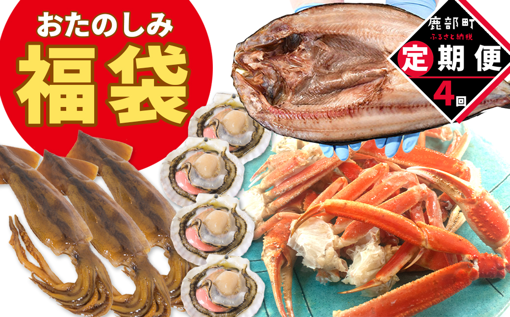 【北海道鹿部町】【定期便】 全4回お届け 北海道の海鮮<おたのしみ福袋> 訳あり ズワイガニ入り 冷凍 5種 最大2.5〜3kg