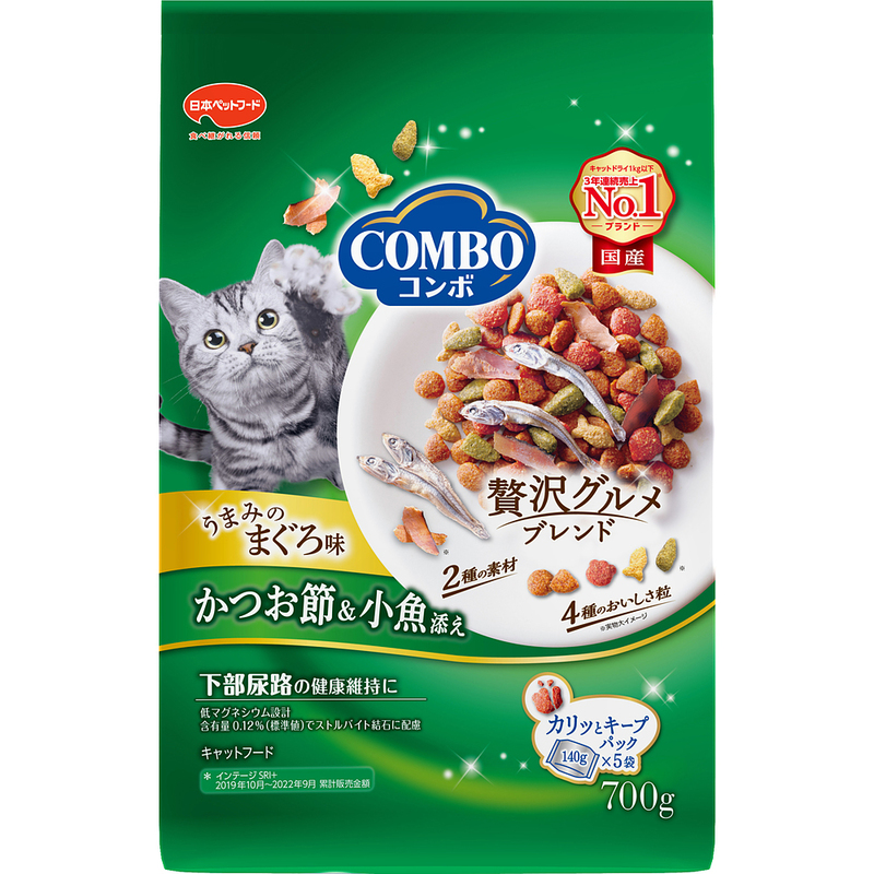 【静岡県袋井市】《ペットフード》日本ペットフード コンボ キャット まぐろ味・かつお節・小魚添え 700g(140g×5袋入) ×12袋(ケース)