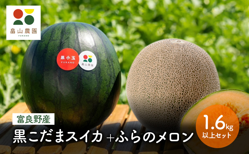 [2025年夏配送]黒こだまスイカ+ふらのメロン1.6kg以上 セット 北海道 富良野産 すいか 西瓜 メロン 夏 フルーツ ふらの 甘い 糖度 ギフト (畠山農園)