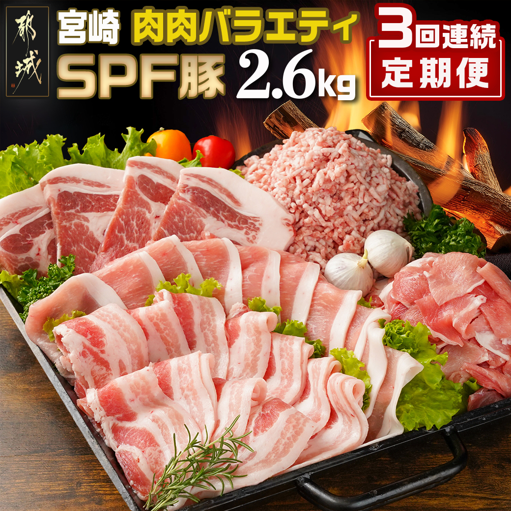 ≪3回連続お届け≫「宮崎SPF豚」肉肉バラエティ2.6kgセット_T45