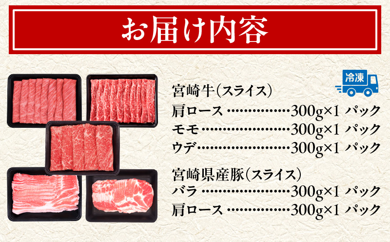 宮崎県日南市のふるさと納税 宮崎牛 宮崎県産豚 スライス セット 合計1.5kg 数量限定 肉 牛肉 豚肉 豚バラ 国産 食品 A4 A5 黒毛和牛 和牛 肩ロース モモ ウデ すき焼き しゃぶしゃぶ 牛丼 豚しゃぶ おかず お弁当 ご褒美 お祝 記念日 贈り物 ギフト 贈答 冷凍 宮崎県 日南市 送料無料_DC24-24