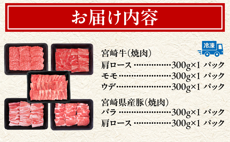 宮崎県日南市のふるさと納税 宮崎牛 宮崎県産豚 焼肉 セット 合計1.5kg 数量限定 肉 牛肉 豚肉 豚バラ 国産 食品 A4 A5 黒毛和牛 和牛 肩ロース モモ ウデ 豚肩ロース バーベキュー BBQ アウトドア おかず お弁当 ご褒美 お祝 記念日 贈り物 ギフト 贈答 冷凍 宮崎県 日南市 送料無料_DC25-24