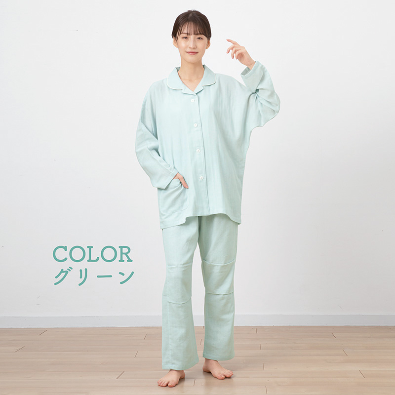 ふるさと納税 服 女 京都府 京田辺市 和晒し　2重ガーゼ　レディースパジャマ　綿100%　日本製　Lサイズ　ピンク ピンク 岩本繊維】和晒京ふたえガーゼ レディースパジャマ【Lサイズ
