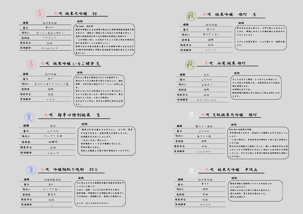 佐賀県みやき町のふるさと納税 CN033_お酒「天吹」春・夏・秋・冬（年4回）季節の旨き酒
