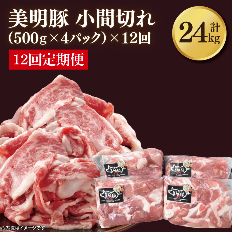【茨城県行方市】【12ヶ月定期便】【美明豚】小間切れ 計2kg(約500g×4パック)|肉 お肉 小間切れ 豚肉 美明豚 豚 焼き肉 焼肉 すき焼き 煮物 定期便 茨城県 行方市(DH-26)