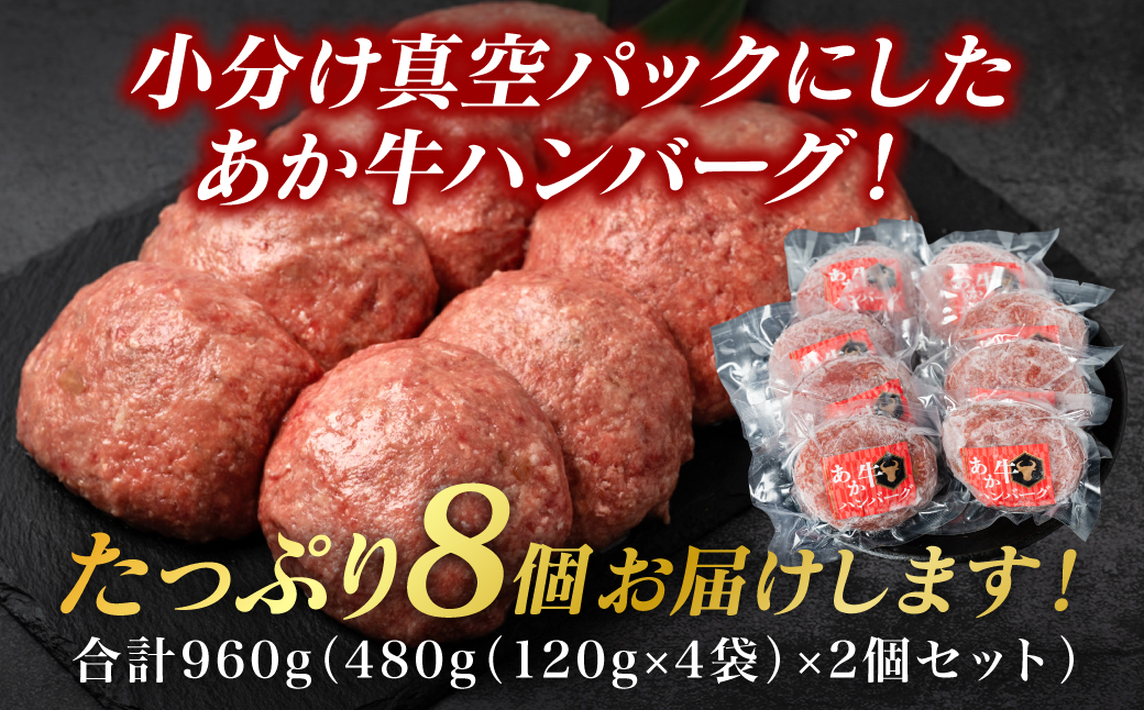 熊本県八代市のふるさと納税 熊本県産 あか牛ハンバーグ 960g (120g×8個)