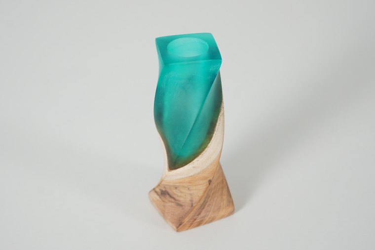 WAKO 青緑色 銅器 花瓶 木箱付き 一輪挿し 木製 一輪挿し(ガラス管付き