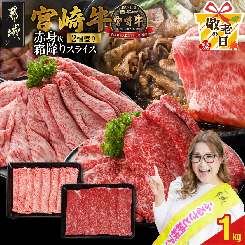 [敬老の日]宮崎牛スライス2種セット500g×2パック≪9月11日〜15日お届け≫_17-N201-KG